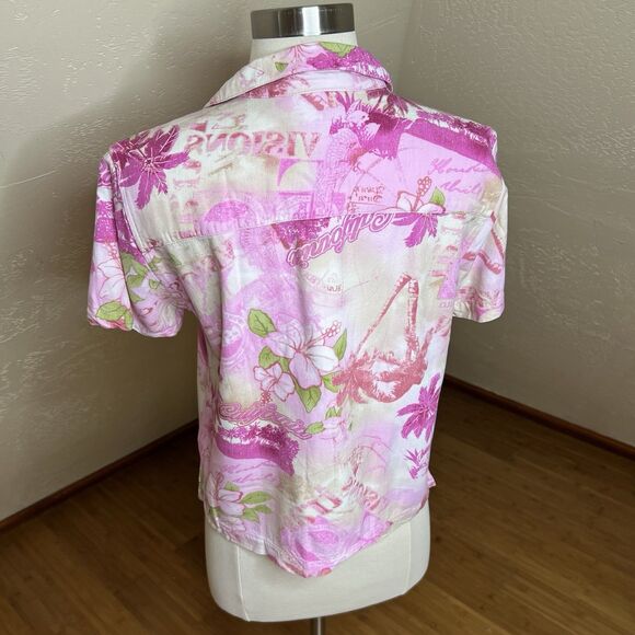 Caribbean‎ Joe Shirt Womens Medium Petite Pink Floral California Button Up - Picture 9 of 9